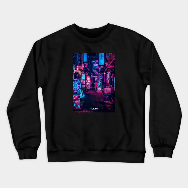 Tokyo Street Neon Synthwave Crewneck Sweatshirt by JeffDesign